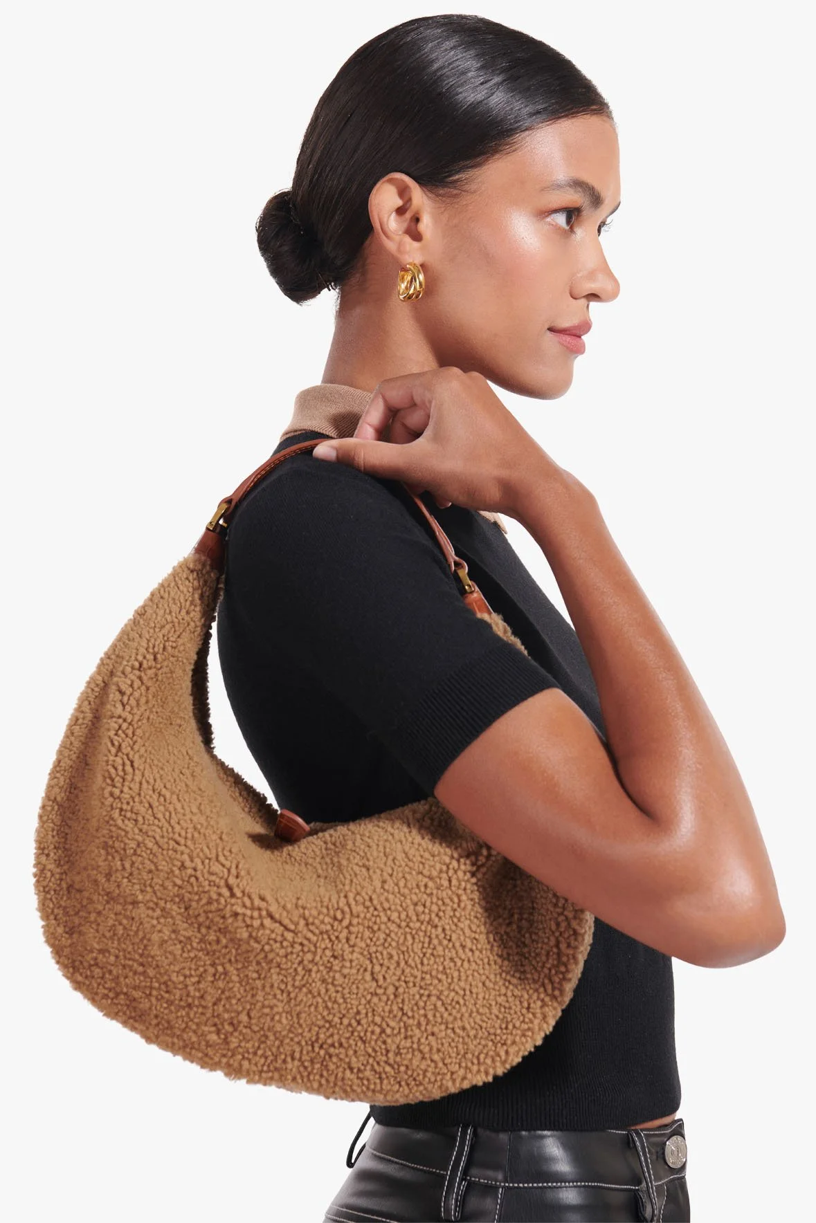 Staud Sasha Large Shearling Shoulder Bag