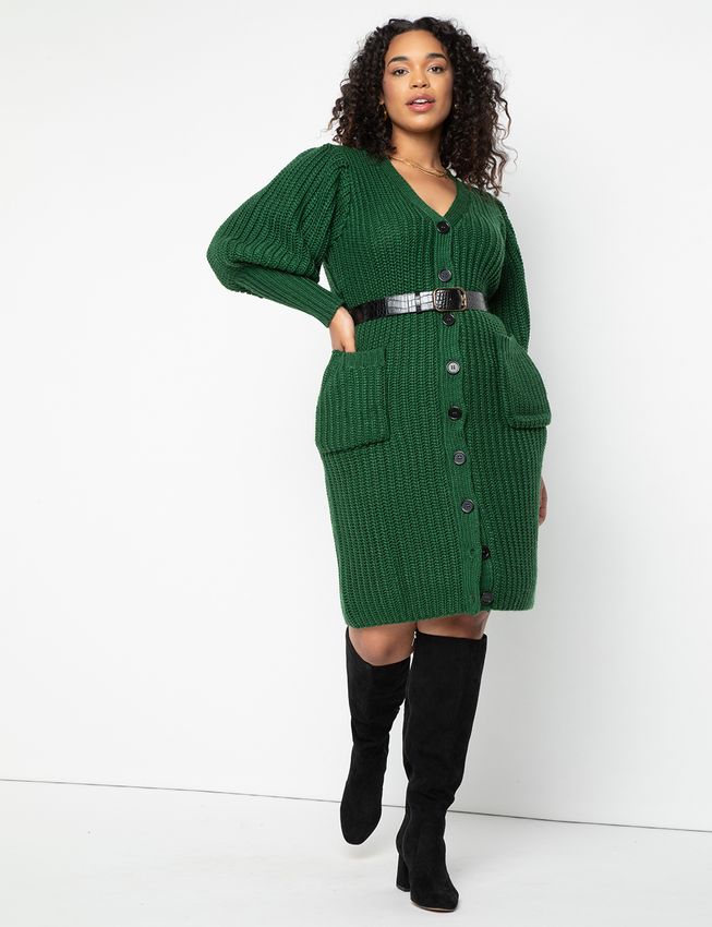 Eloquii Puff Sleeve Cardigan Sweater Dress