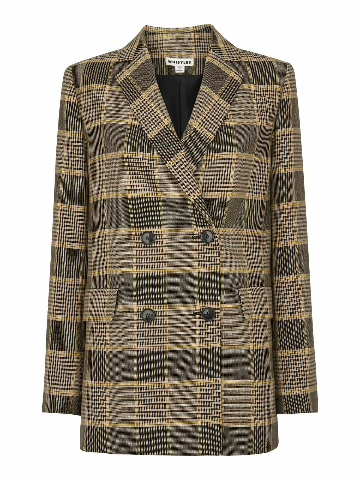 Whistles + Multicolour Check Double Breasted Blazer Jacket