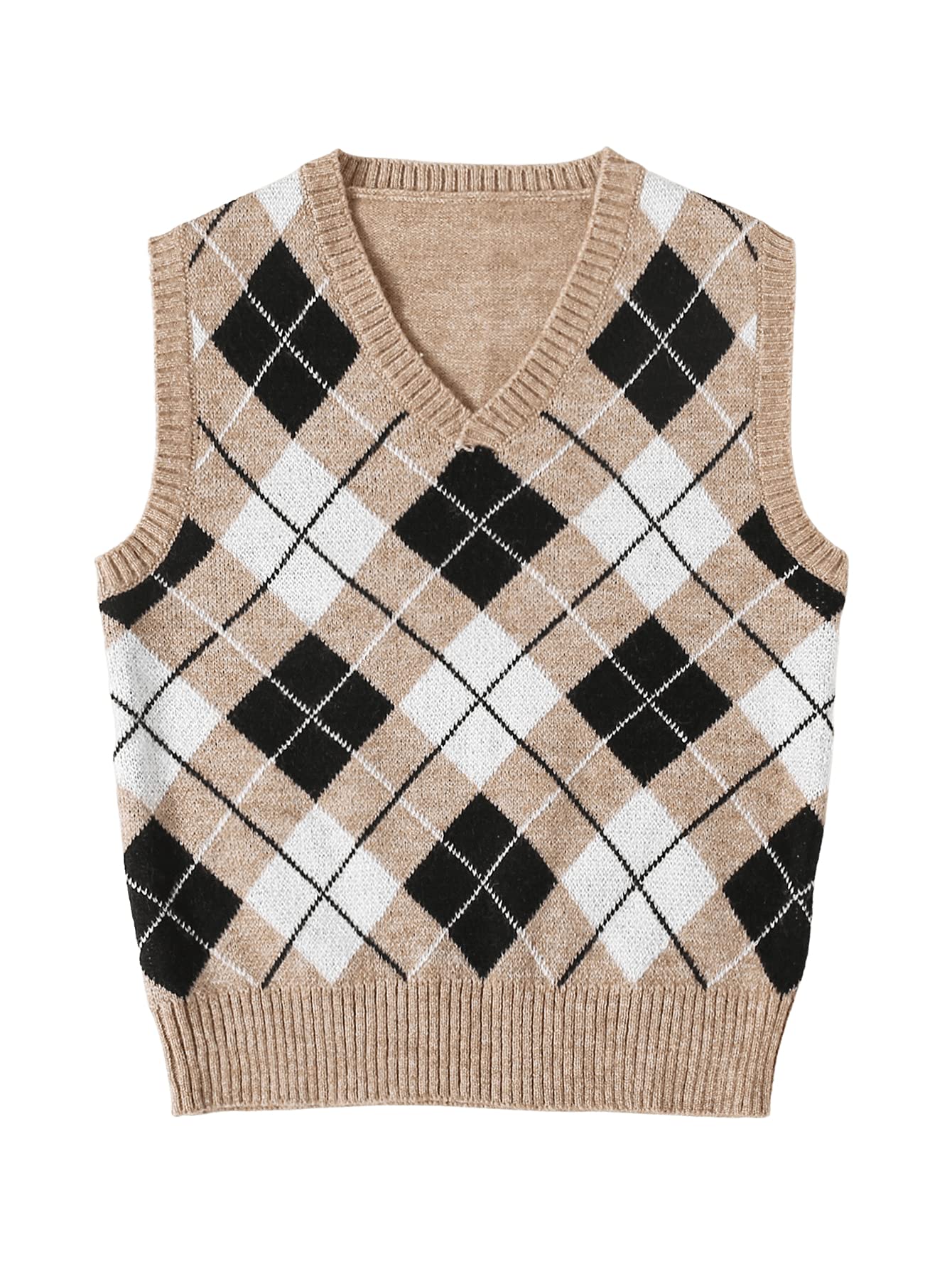 MakeMeChic + Argyle Print V Neck Sleeveless Sweater Vest Top