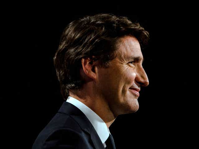 Canadian Prime Minister and Liberal leader Justin Trudeau holds a press conference at TVA.
