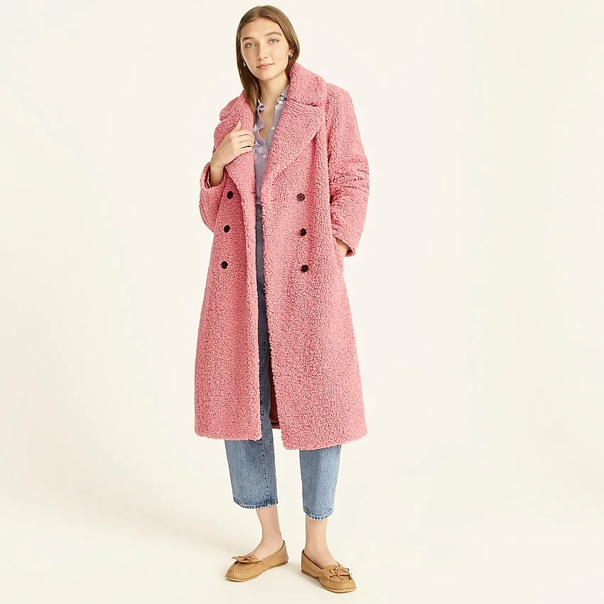 Topshop Longline Faux Fur Coat in Pink
