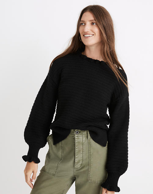 Madewell + Ruffle-Neck Pullover Sweater in Cotton-Merino Yarn