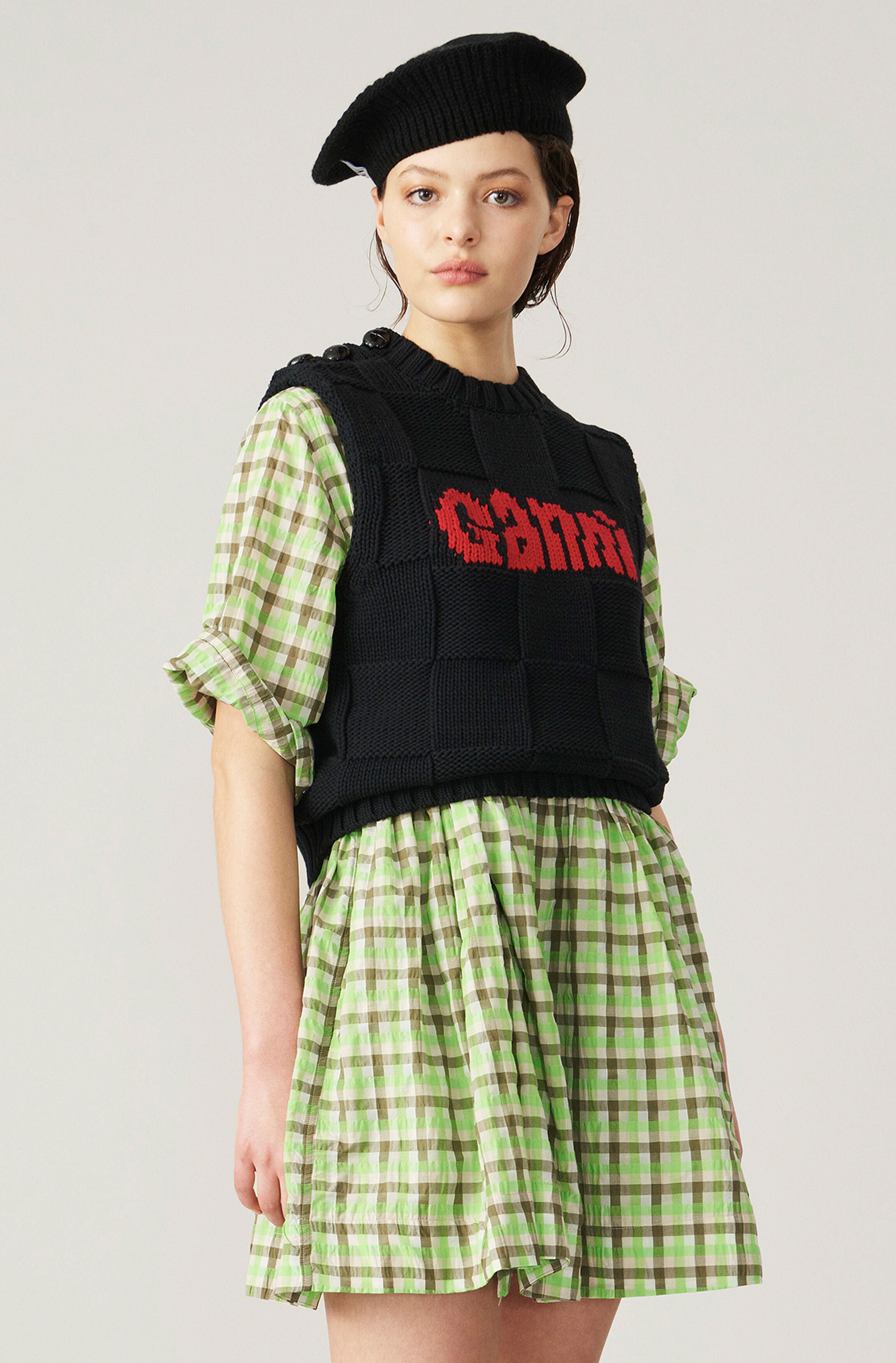 Ganni + Checkerboard Knit Logo Vest