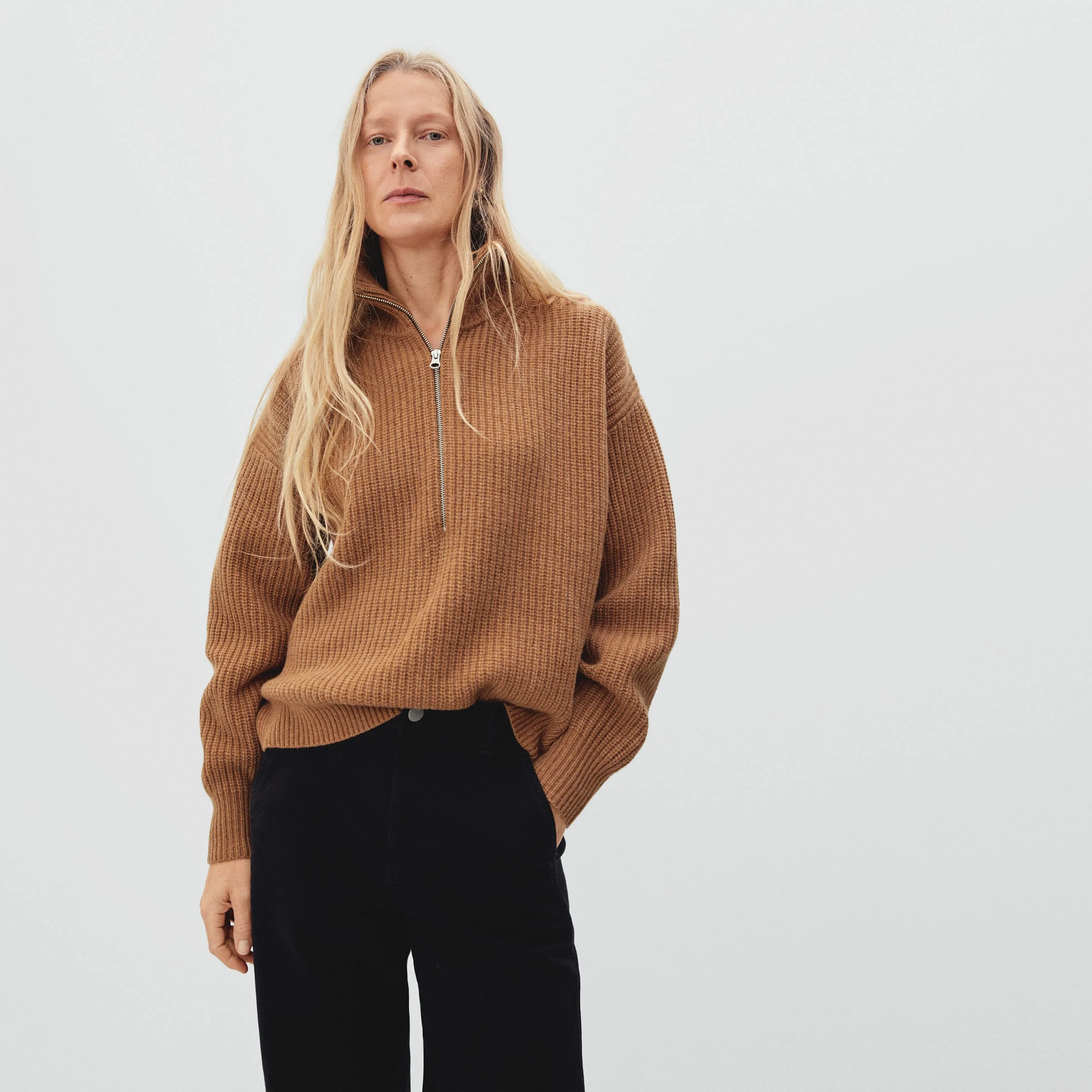 Everlane The Felted Merino Half Zip Sweater