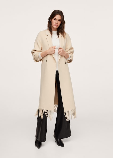 Mango Fringe Wool Blend Coat
