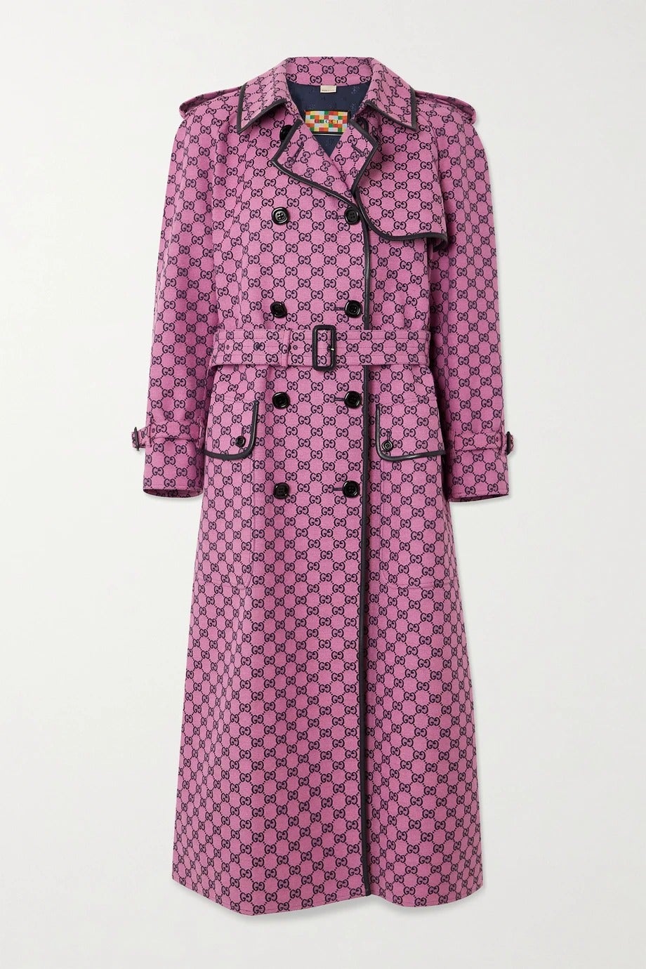 Gucci + GG Multicolour belted leather-trimmed trench coat