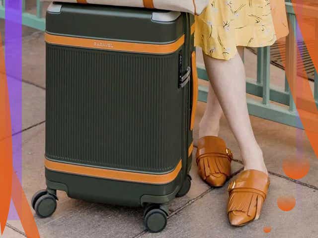 woman with rolling suitcase