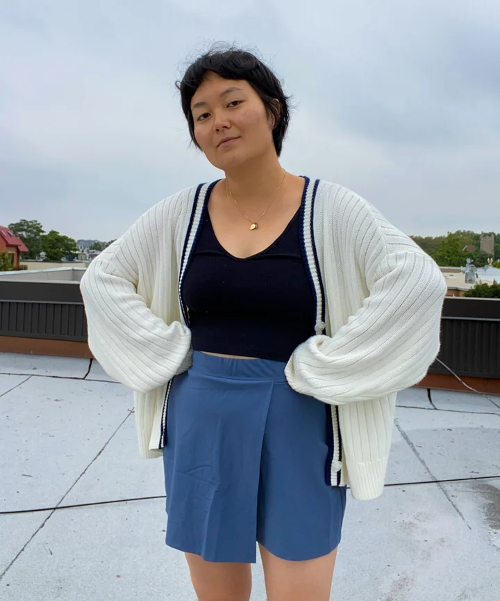 Refinery29 writer Jinnie Lee wearing Abercrombie and Fitch clothes.