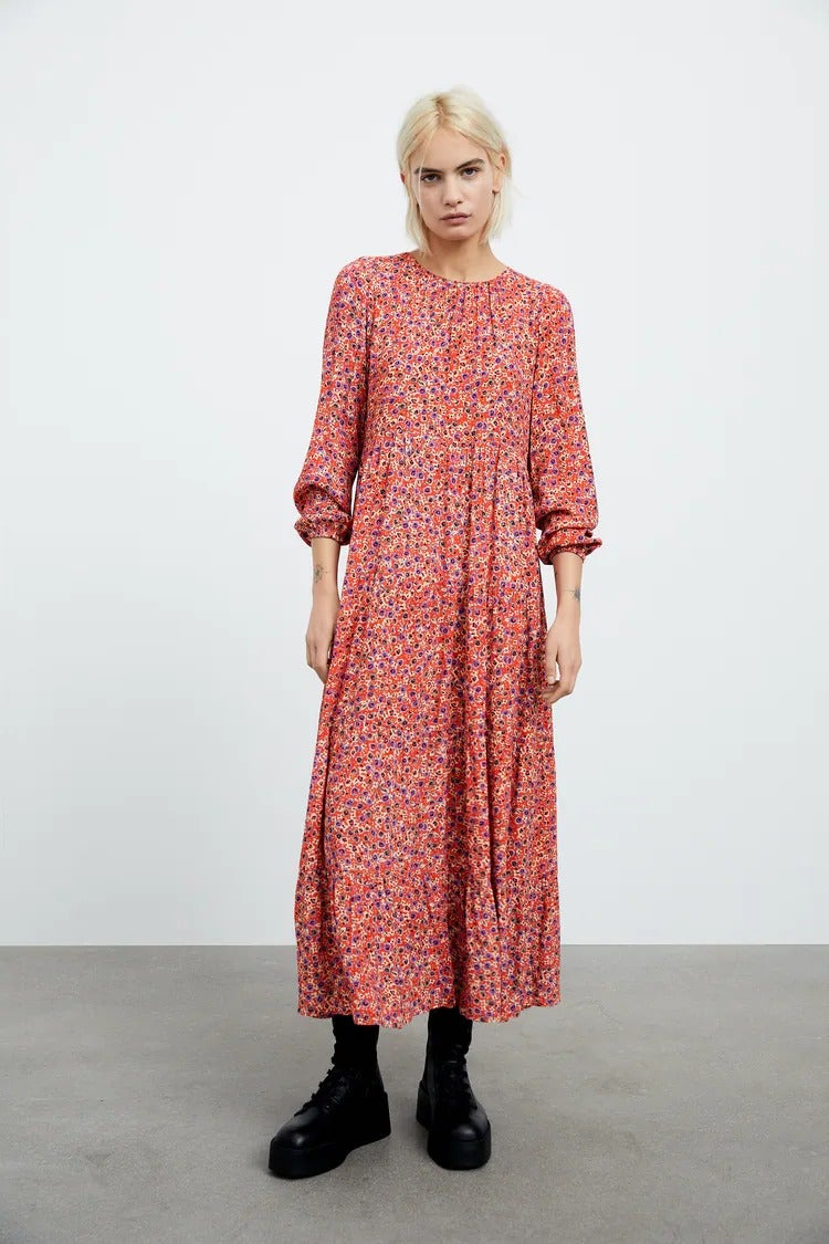 Zara + Floral Midi Print Dress