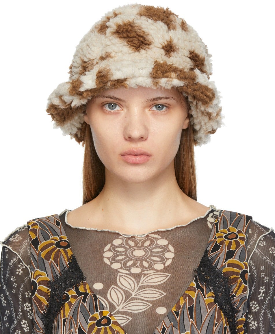 Anna Sui + Brown & Off-White Faux-Shearling Bucket Hat