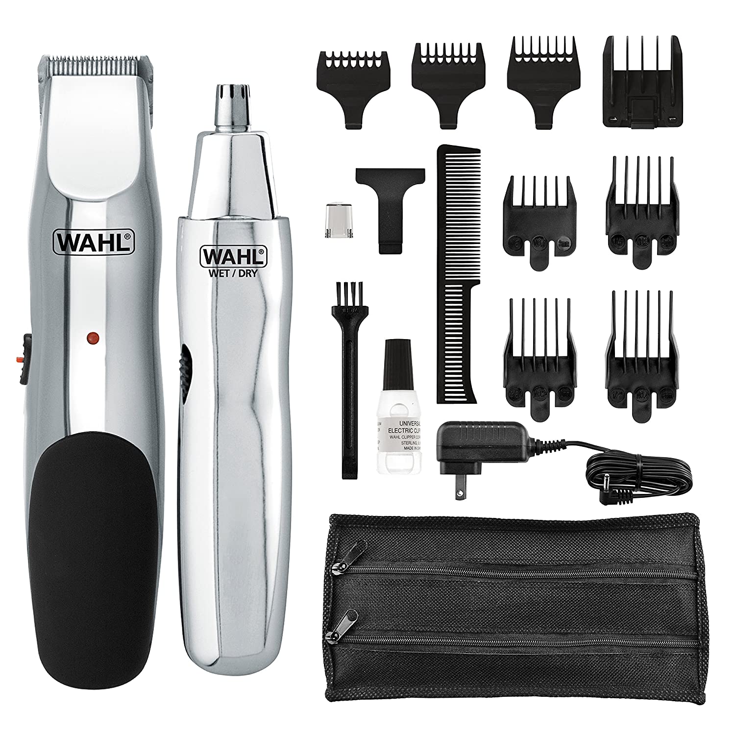 Wahl + Groomsman Rechargeable Beard, Mustache, Hair & Nose Hair Trimmer