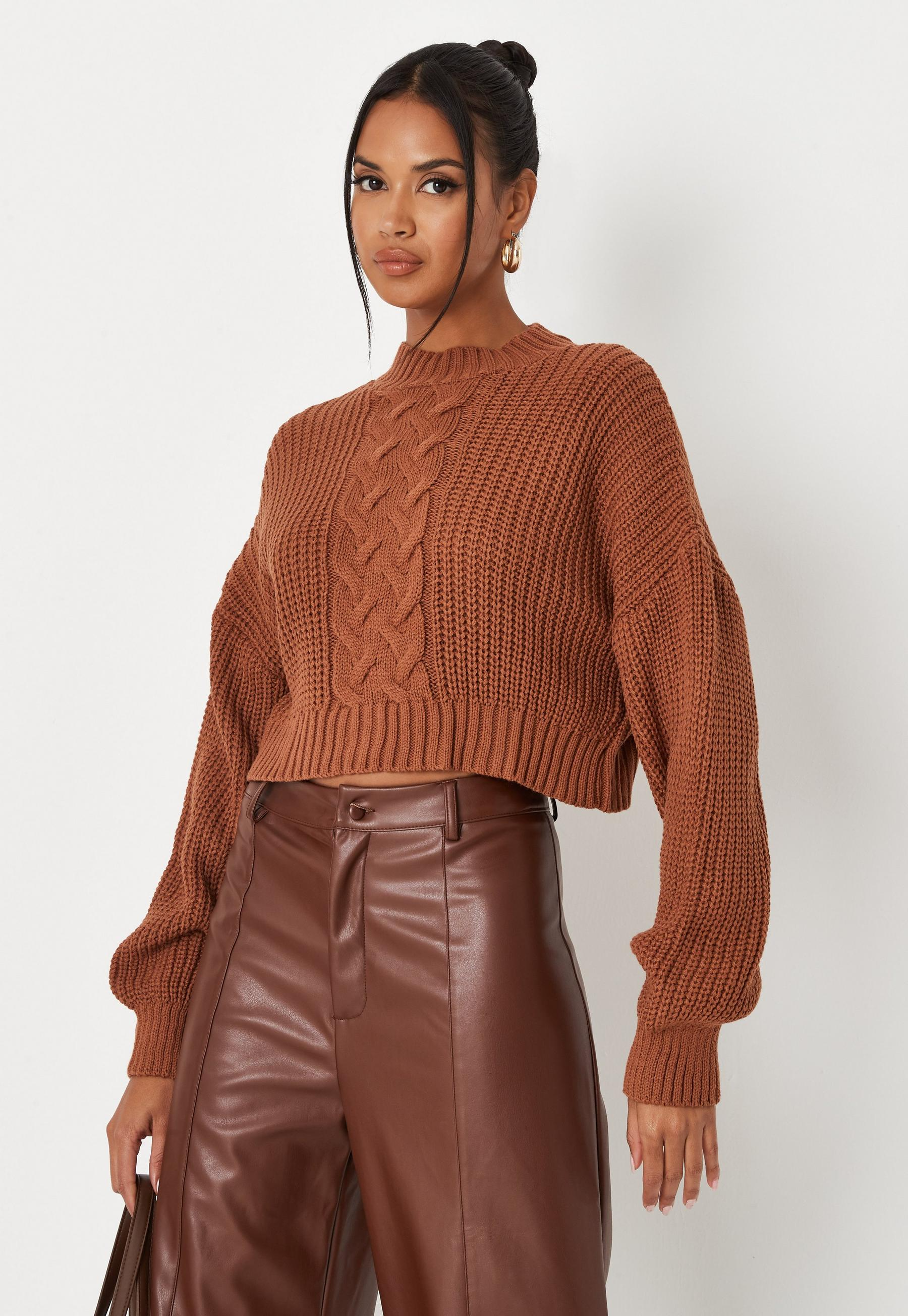 Cropped cable hotsell knit jumper