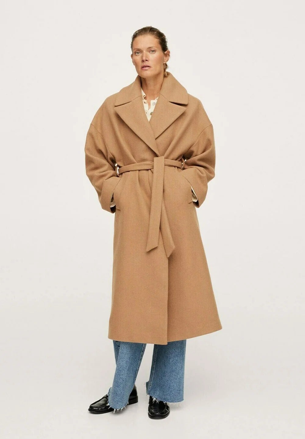zara camel belted coat