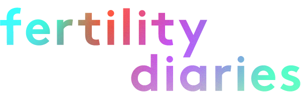 Image of the words 'fertility diaries' in rainbow colored font