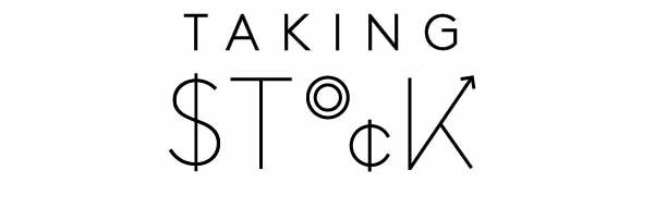 Logo that says "Taking Stock" with dollar and cent signs replacing the S and C in "Stock"