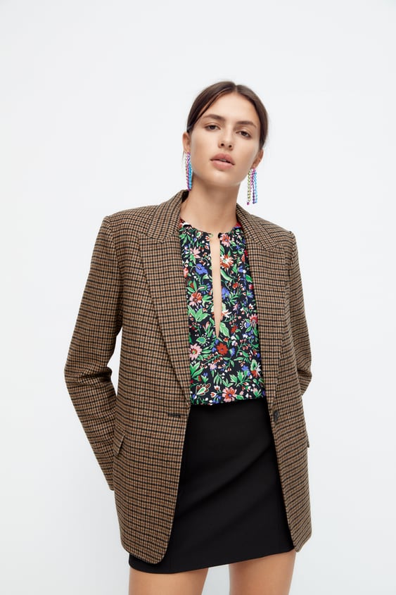 Zara + Wool Blend Blazer With Elbow Patches