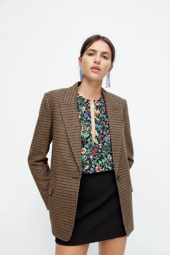 Zara Wool Blend Blazer With Elbow Patches