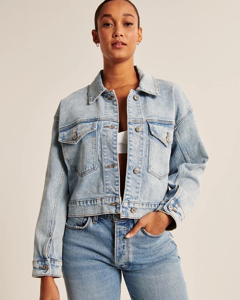 Abercrombie and Fitch + Cropped Boxy Denim Jacket
