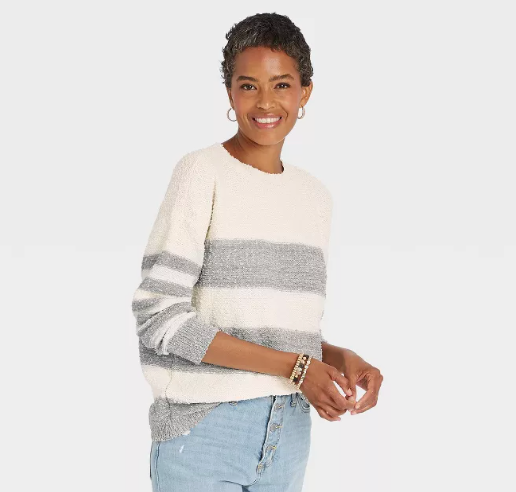 Knox Rose + Women’s Striped Long Sleeve Pullover Sweater