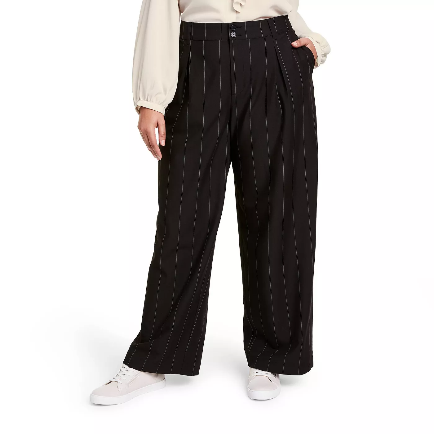 Nili Lotan x Target + Pinstripe HighRise Wide Leg Trousers