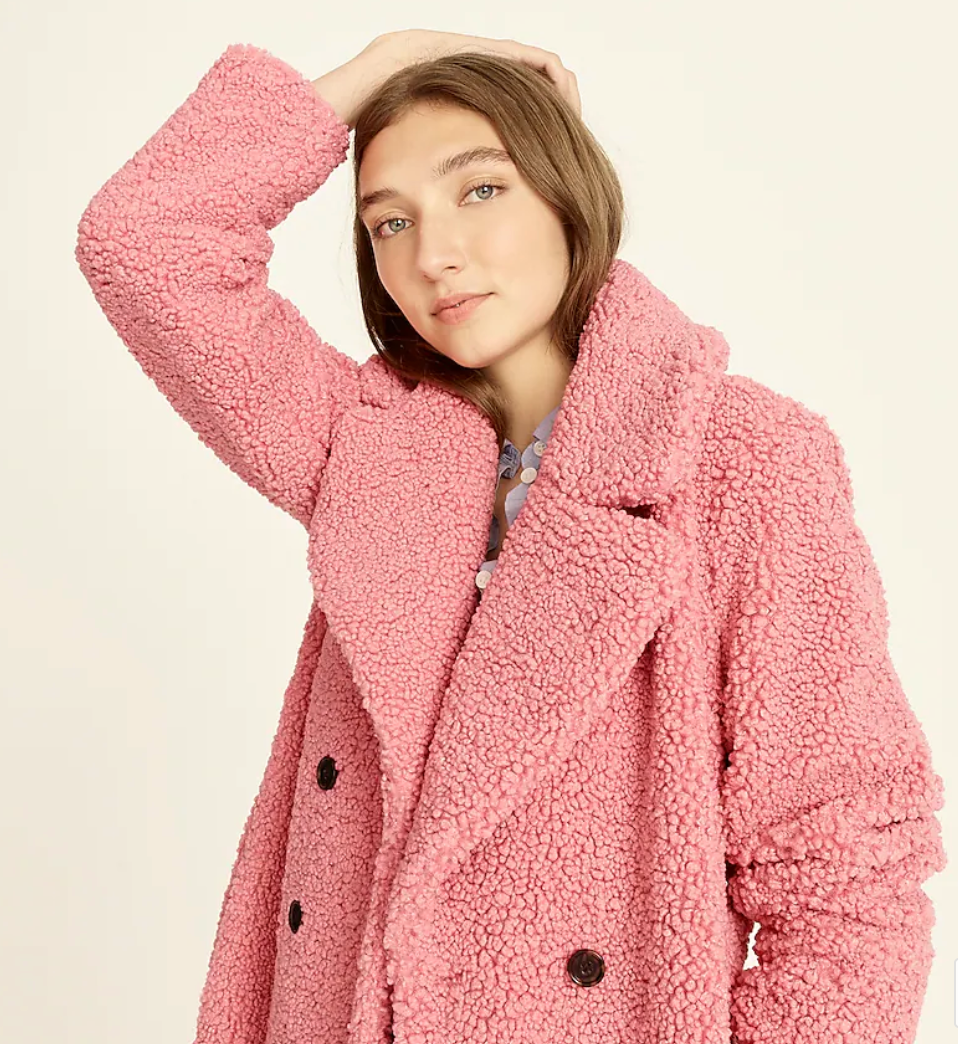 J crew pink fur coat hot sale