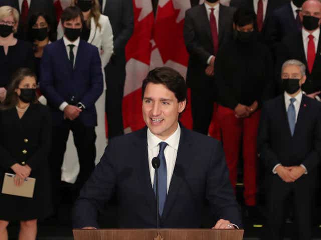 Justin Trudeau, Canada's prime minister, speaks at a news conference with his new Canadian ministry in Ottawa, Ontario, Canada.