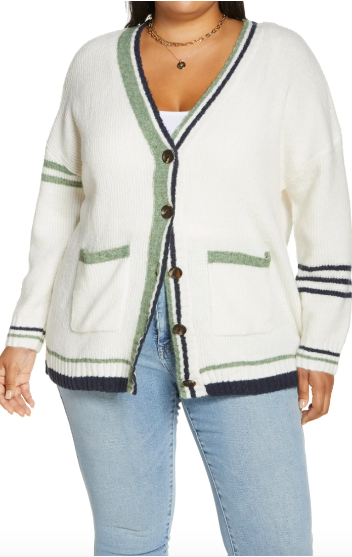 plus size varsity cardigan
