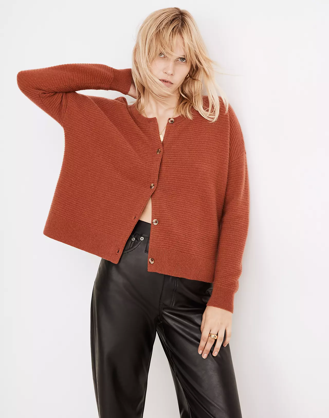 Burnt Orange, Oversized, Comfy Cozy Cardigan - The Blonde in Pink