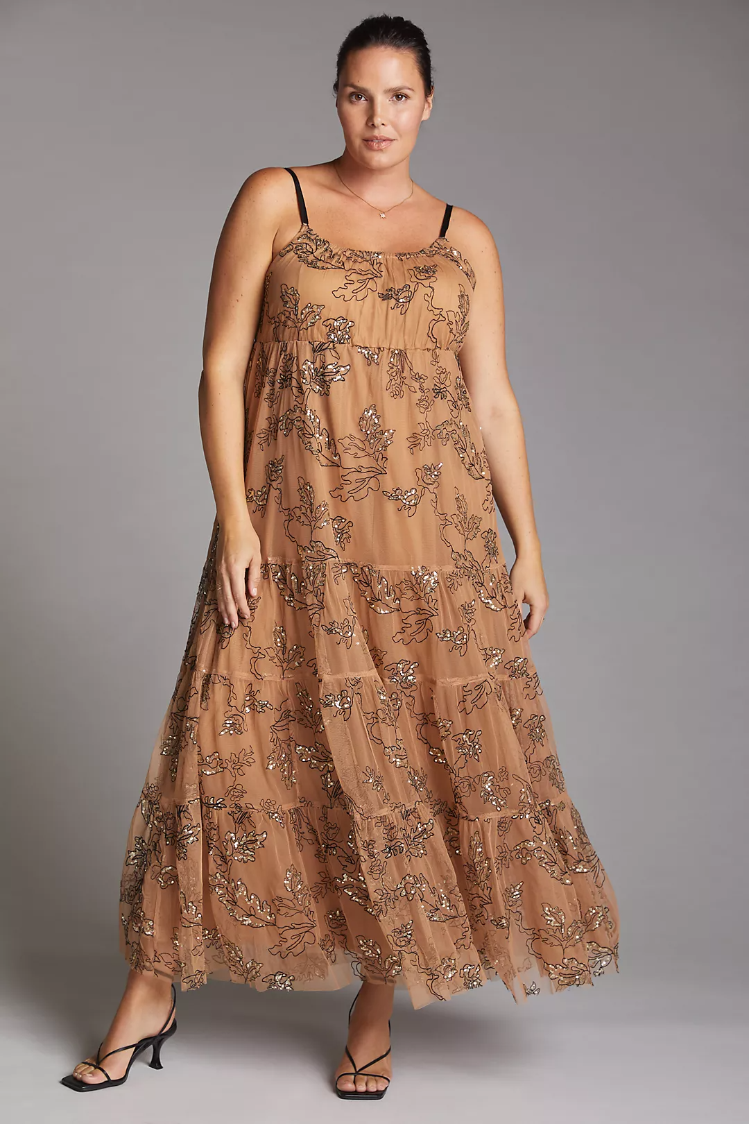 Sequin tiered tulle midi dress discount