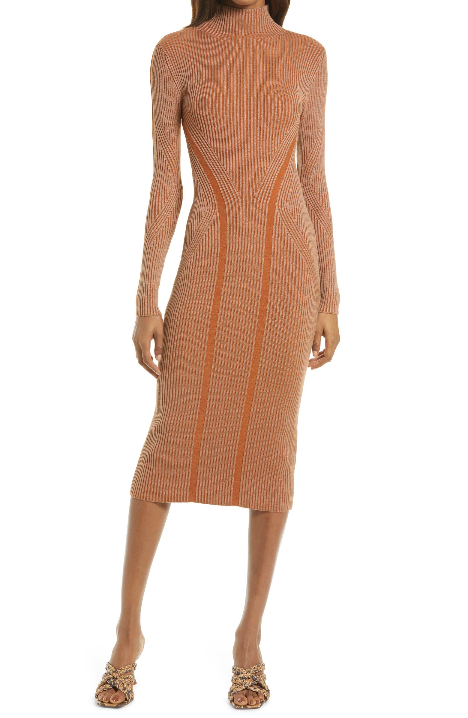 French Connection Simona Long Sleeve Rib Sweater Dress
