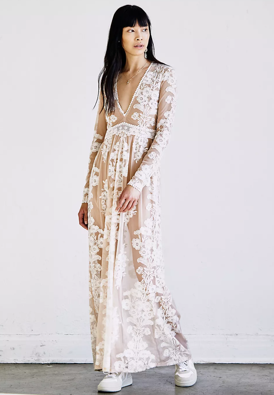 free people diamond head embroidered western midi dress