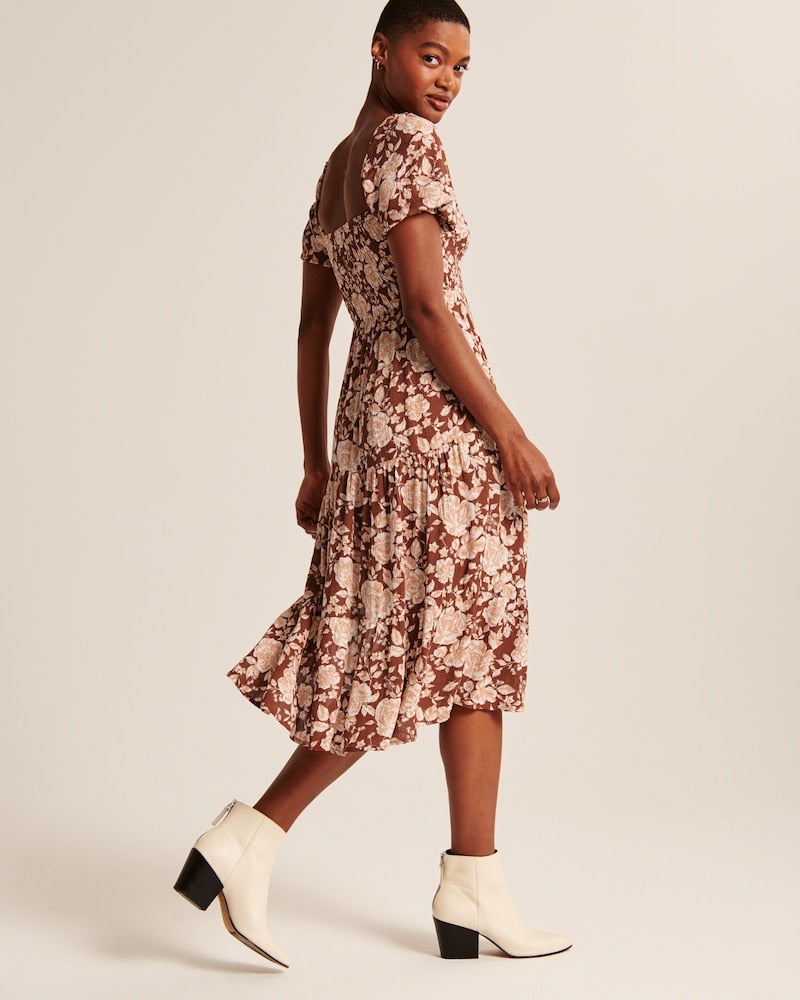 Fitch + Short-Sleeve Smocked Midi Dress