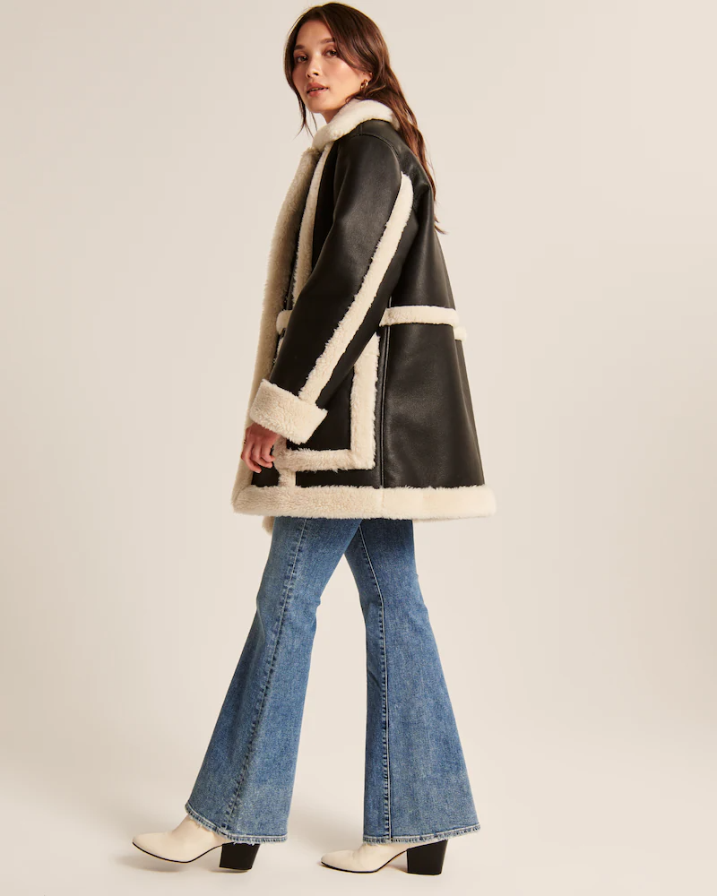 Abercrombie and Fitch Oversized Sherpa Lined Vegan Leather Coat