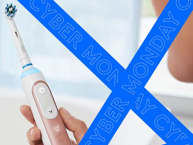 Oral-B electric toothbrush with words 'Cyber Monday' over the top