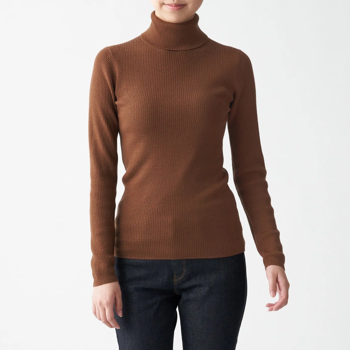 Muji Women’s Less Itchy Washable Ribbed Turtleneck Sweater