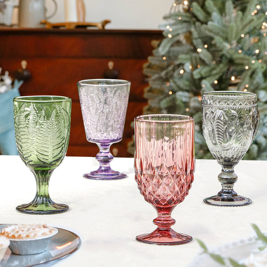 Dibor + Set Of Four Vintage Embossed Coloured Wine Glasses