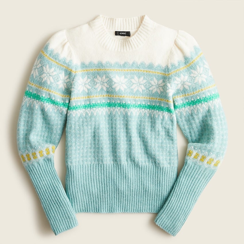 J.Crew + Fair Isle PuffSleeve Crewneck Sweater