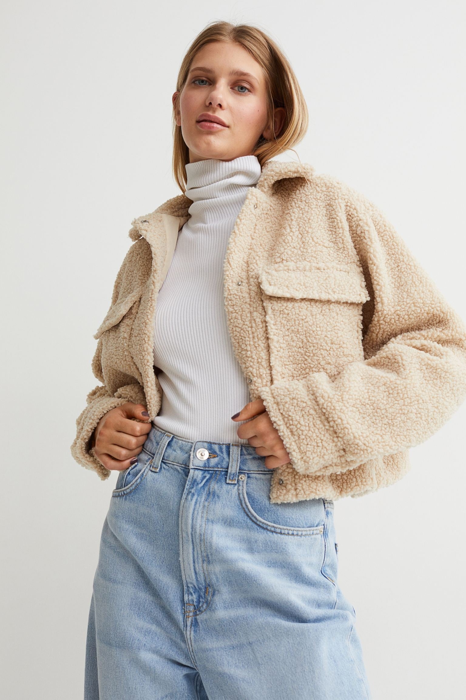 H&M + Short faux shearling jacket