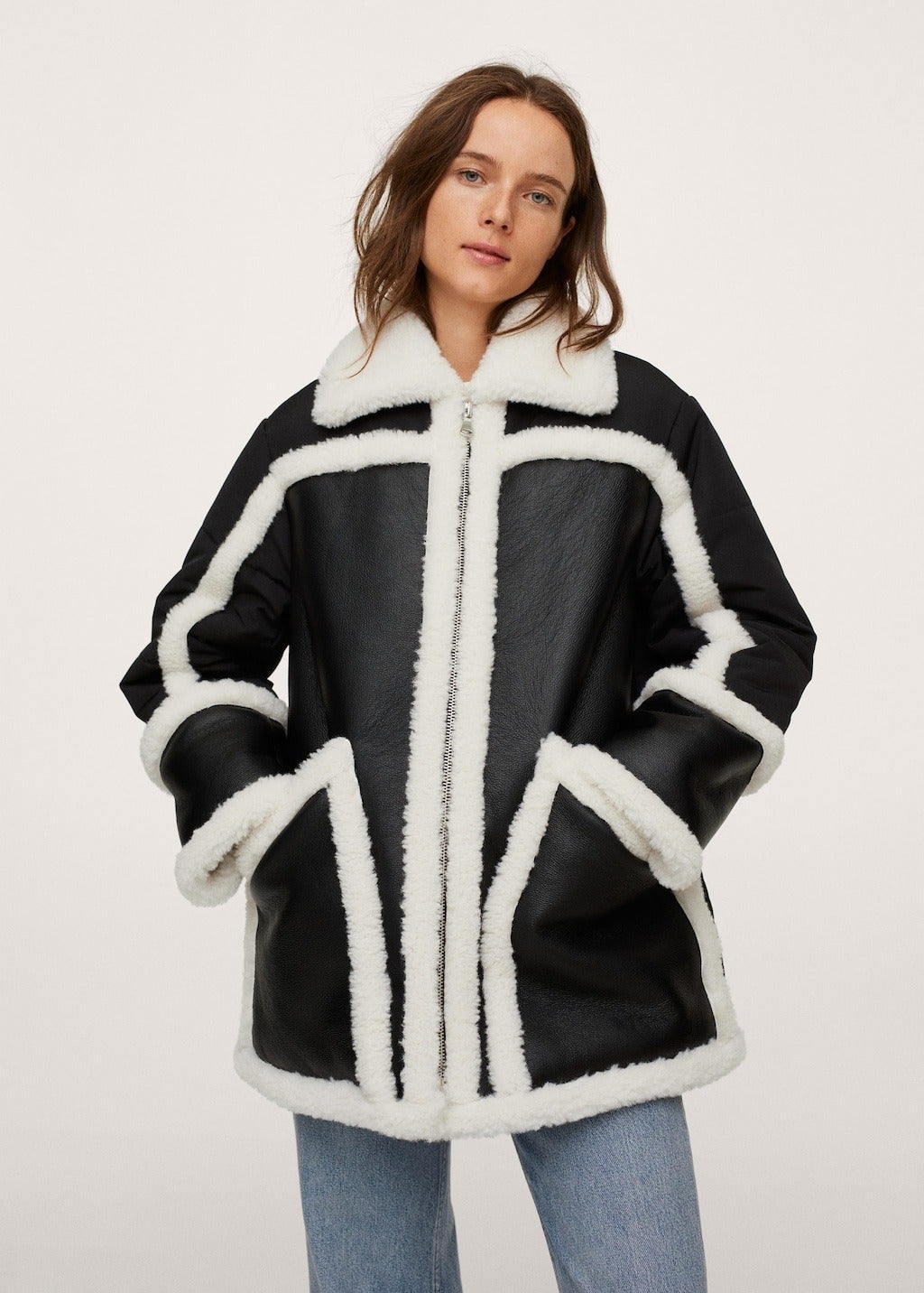 Mango + Fauxshearling leathereffect coat