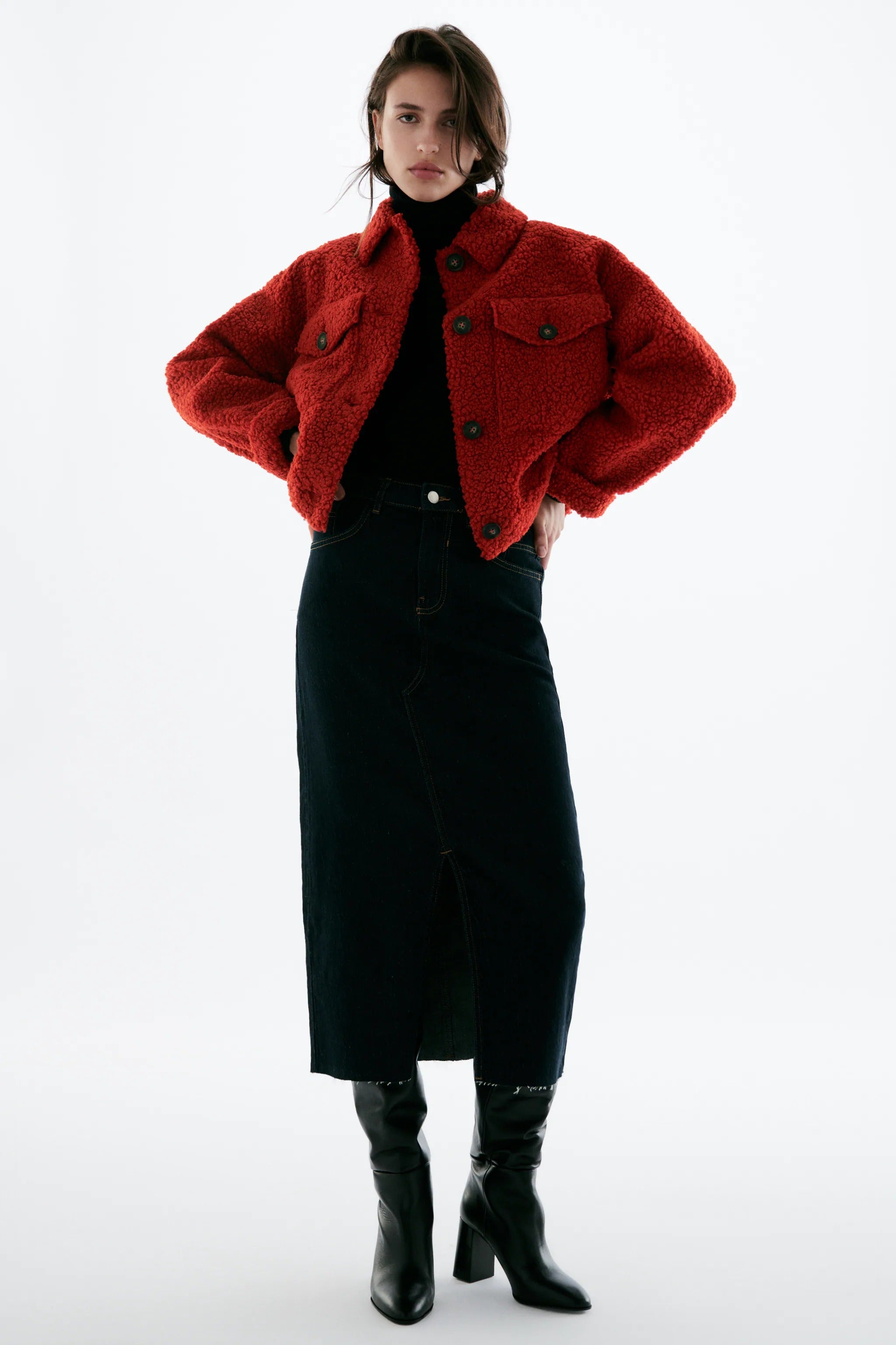 Zara + Double Faced Faux Shearling Jacket