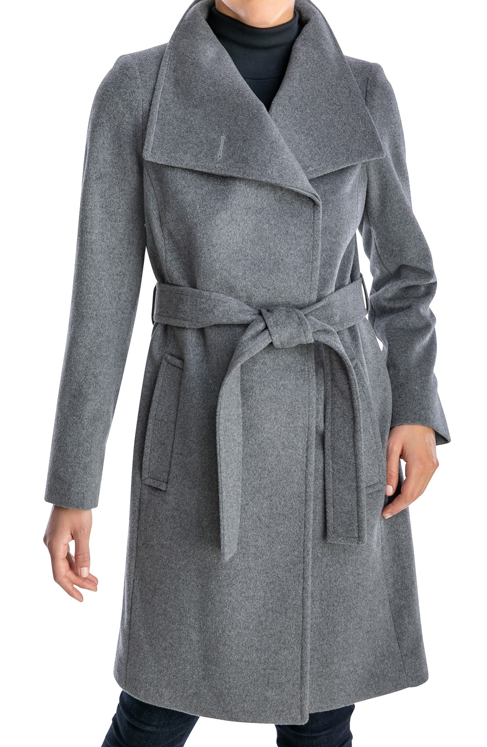 Michael Kors + Belted Asymmetrical Wool Blend Trench Coat
