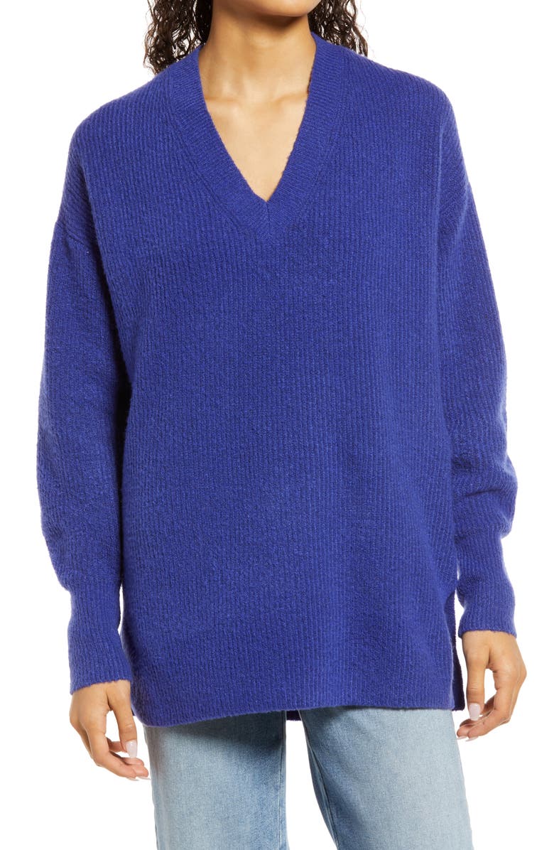 Halogen + Cozy V-Neck Tunic Sweater