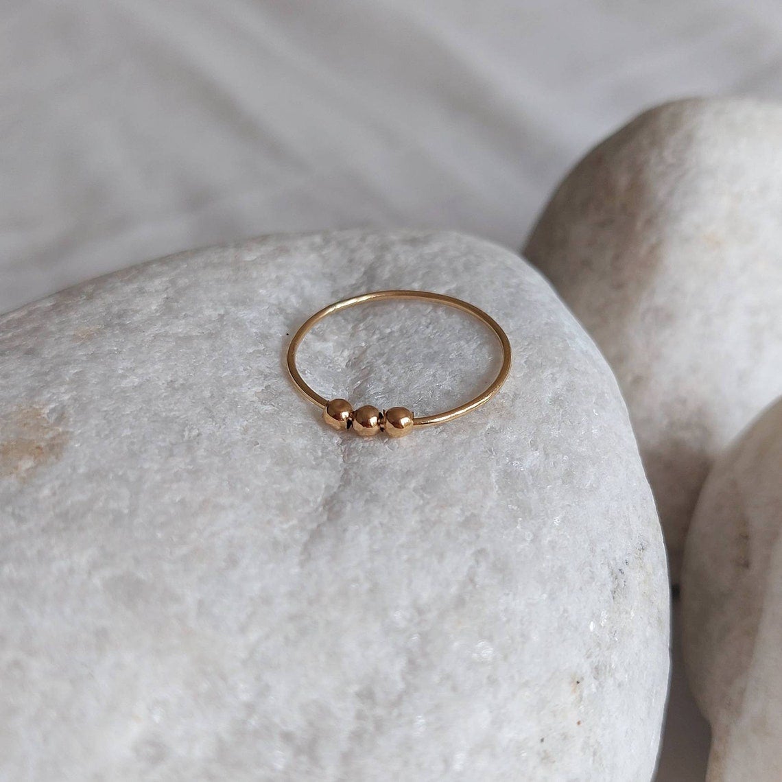 AMetalStory + Solid Gold Fidget Ring (Three Beads)
