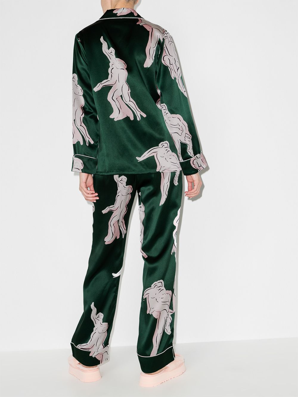 【OLIVIA VON HALLE】wolfe プリント silk-satin pajama set Olivia von Halle Lila Swan-Print Poet Silk Pajama Set