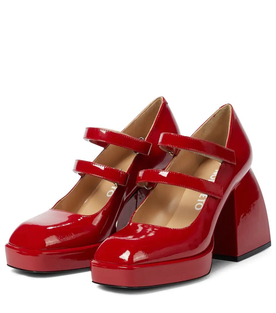 Lola Double Strap Mary Jane Low Heels - Cardinals - Shop Bubble nara  handmade shoes High Heels - Pinkoi