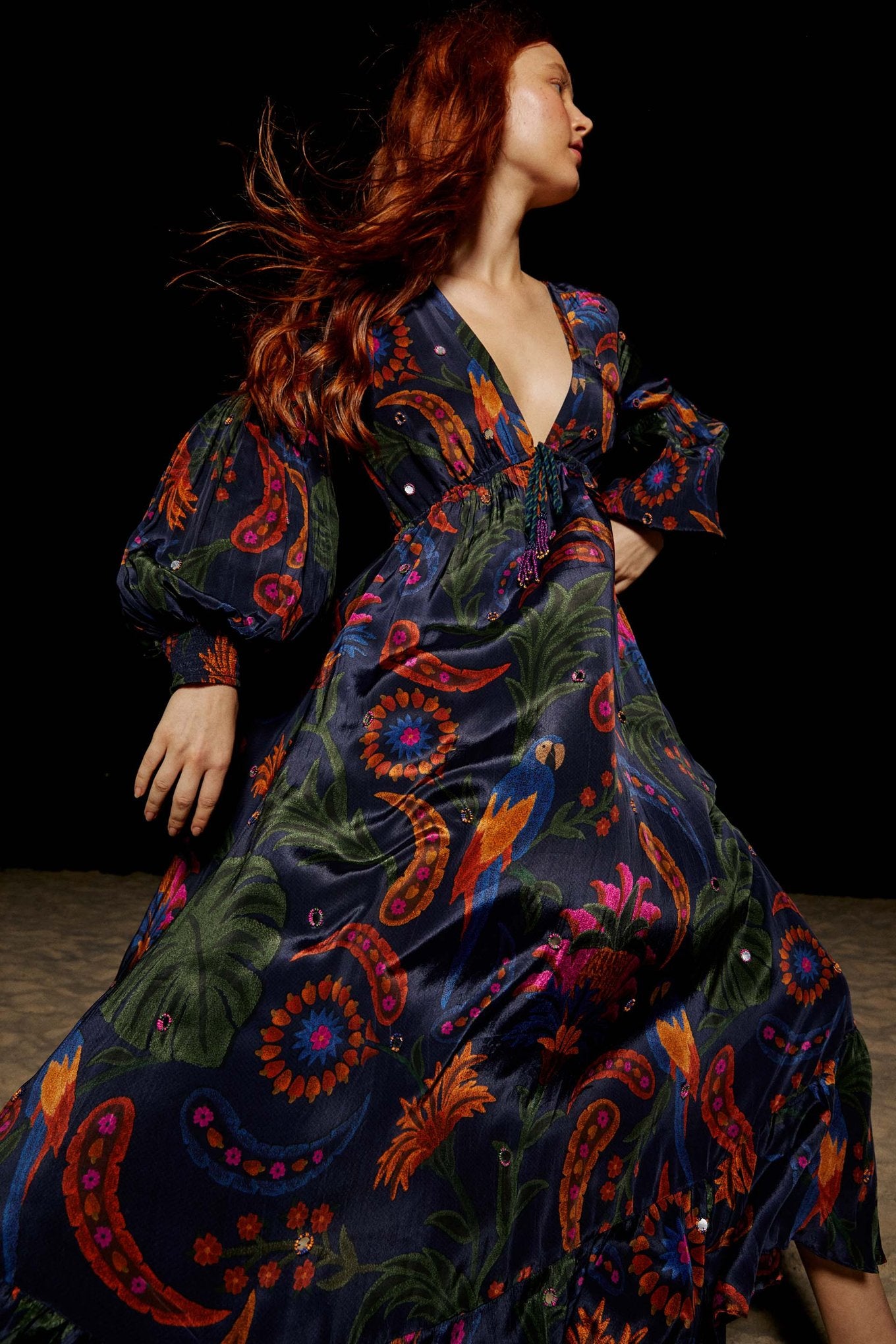 Farm Rio + navy tropical tapestry maxi dress