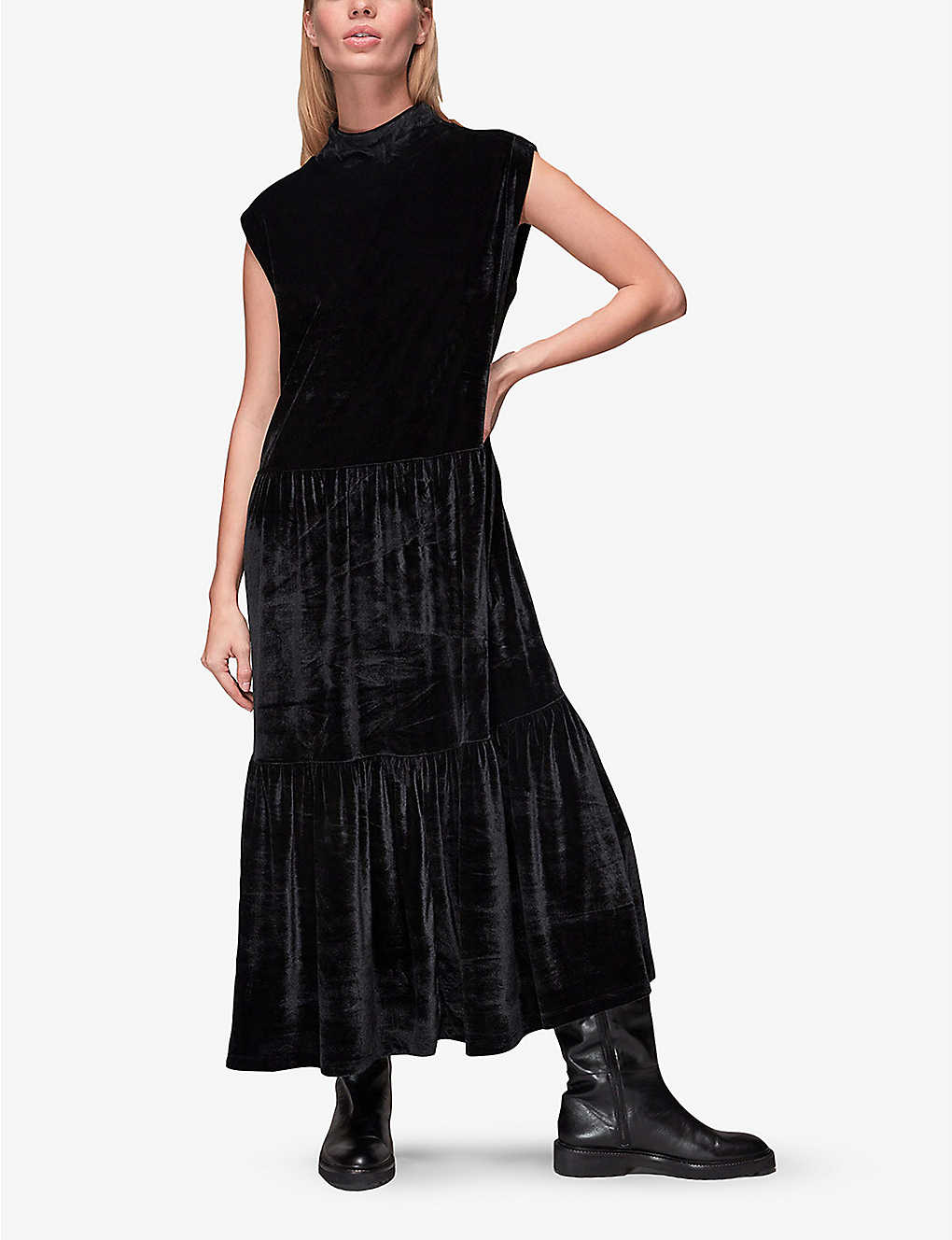 Whistles + Tiered StretchVelvet Midi Dress
