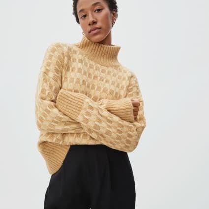 Clueless Olive Checkered Turtleneck Sweater