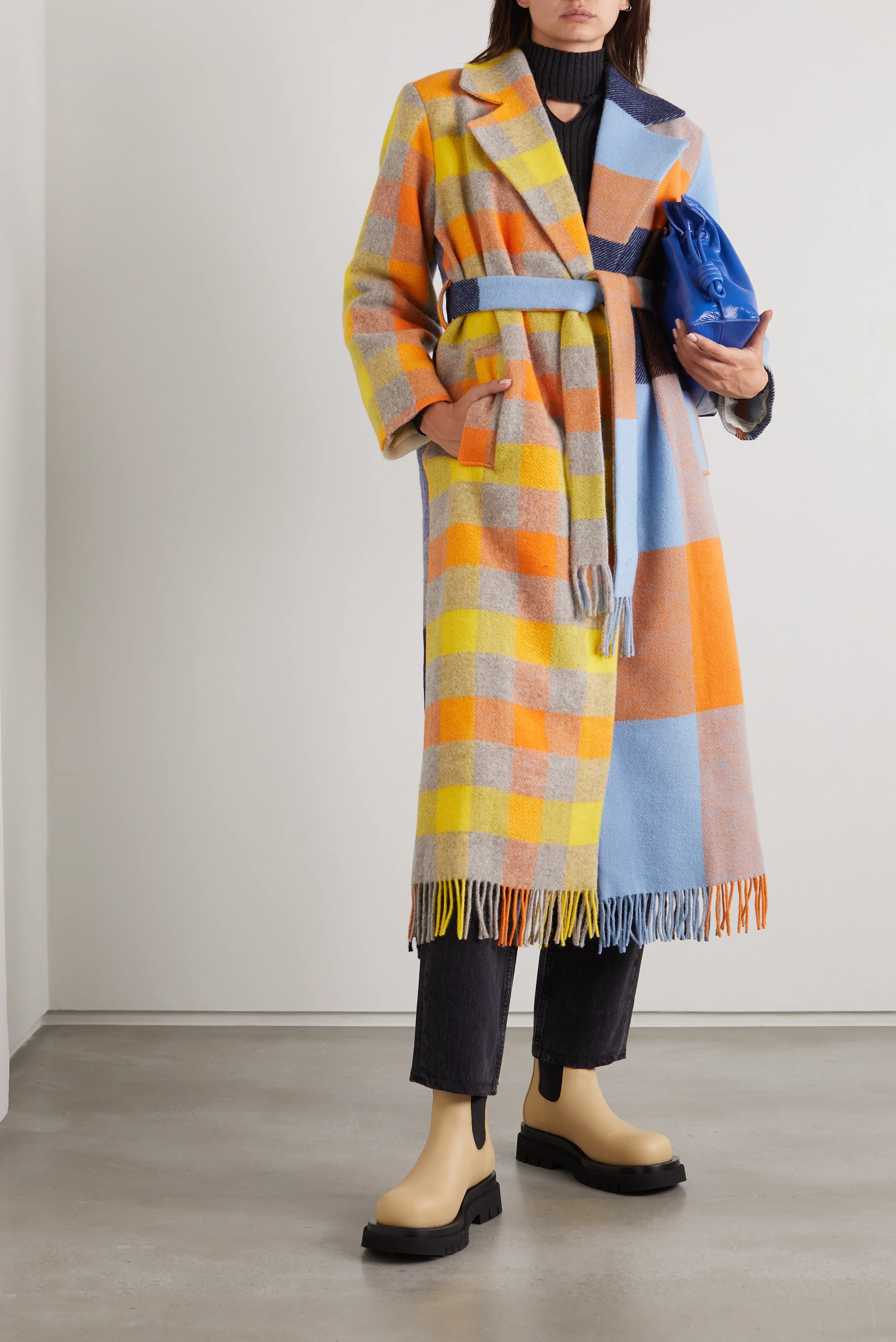 Wool Coat Lola Coat Rave Review NET SUSTAIN Lola Belted Fringed